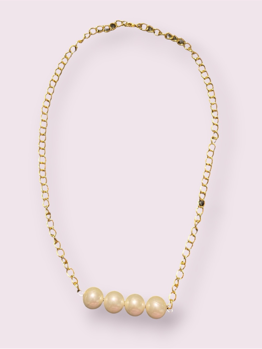 Handcrafted Gold-Tone Necklace with White Glass Pearls